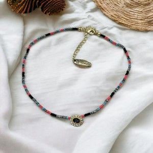 Plunder Necklace Coral Rhinestone Jewel Pendant Gem Seed Bead Dainty Jewelry